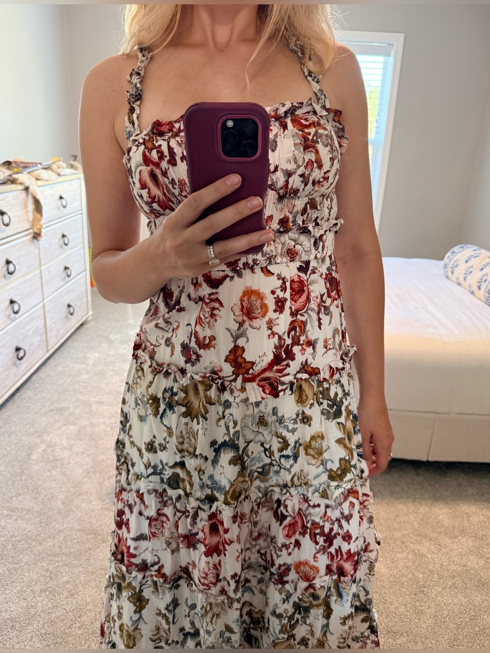 Anthropologie Floral Tiered Spaghetti Strap Dress Floral Print Size Small